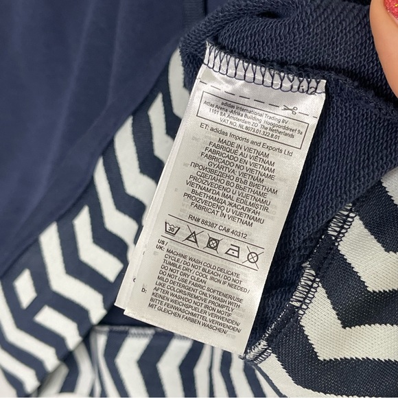 ADIDAS Navy and White Cropped Three Stripe Life Hooded Sweatshirt Size Small - Picture 5 of 10